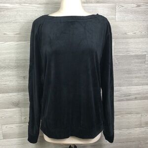 New Max Studio Velour Black Cozy Soft Long Batwing Sleeve M Crew Neck